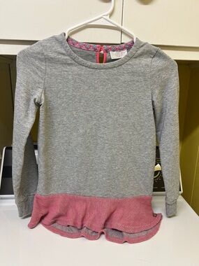 Matilda Jane Gray Long Sleeve Top with Pink Ruffle Hem